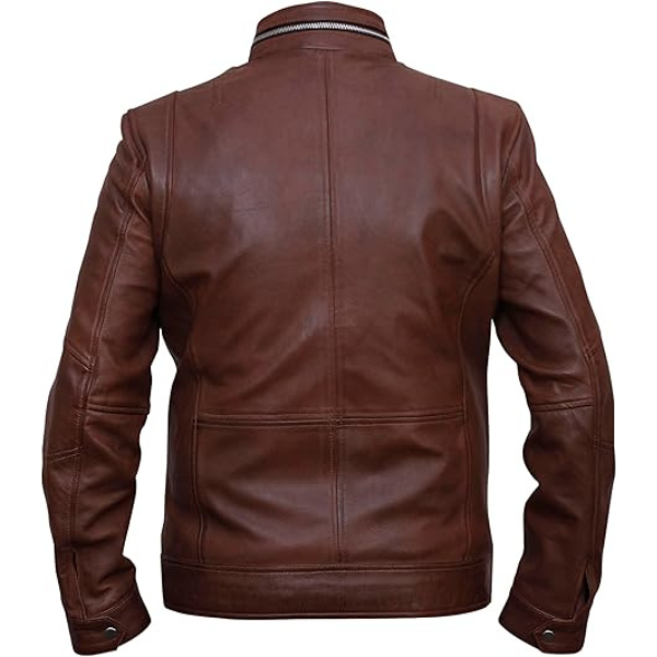 Men’s Brown Leather Field Jacket with Multi-Pocket Design - Image 2